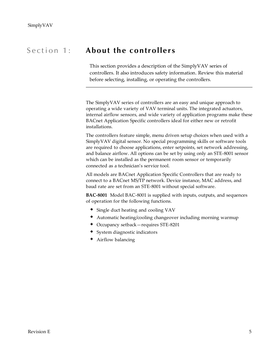 Section 1: about the controllers | KMC Controls BAC-8007 Installation Guide User Manual | Page 5 / 88
