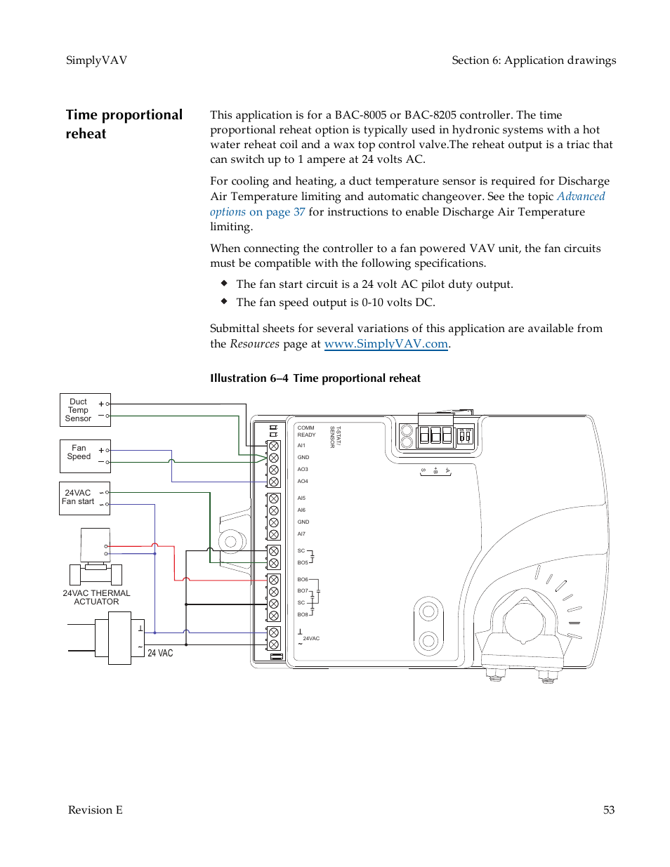 Time proportional reheat, Advanced options, Resources | Page at, Illustration 6–4 time proportional reheat | KMC Controls BAC-8007 Installation Guide User Manual | Page 53 / 88