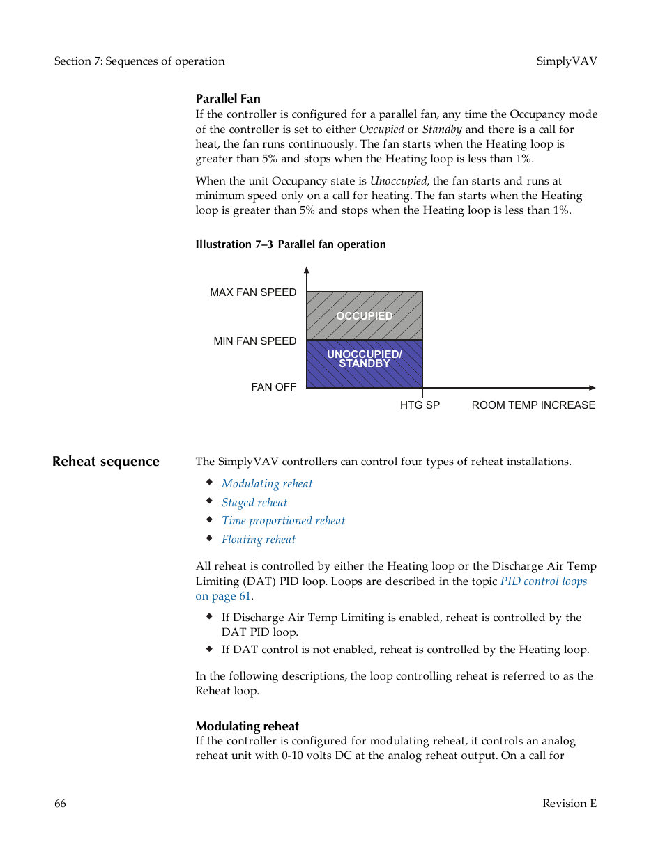 Parallel fan, Reheat sequence, Modulating reheat | KMC Controls BAC-8007 Installation Guide User Manual | Page 66 / 88