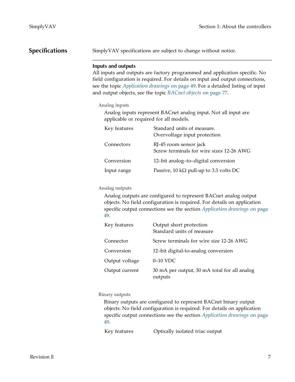 Specifications | KMC Controls BAC-8007 Installation Guide User Manual | Page 7 / 88