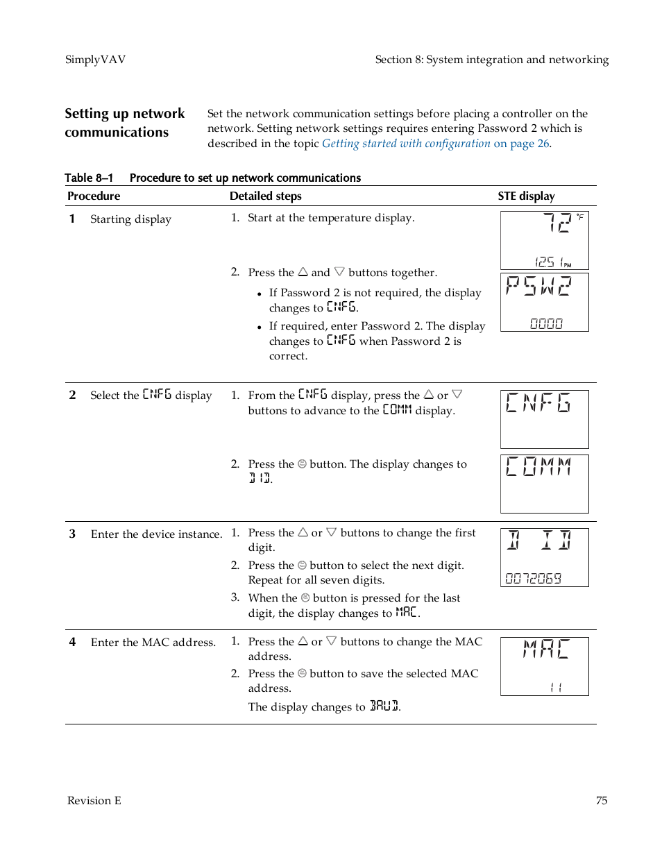 Setting up network communications, Cnfg comm, D id | KMC Controls BAC-8007 Installation Guide User Manual | Page 75 / 88