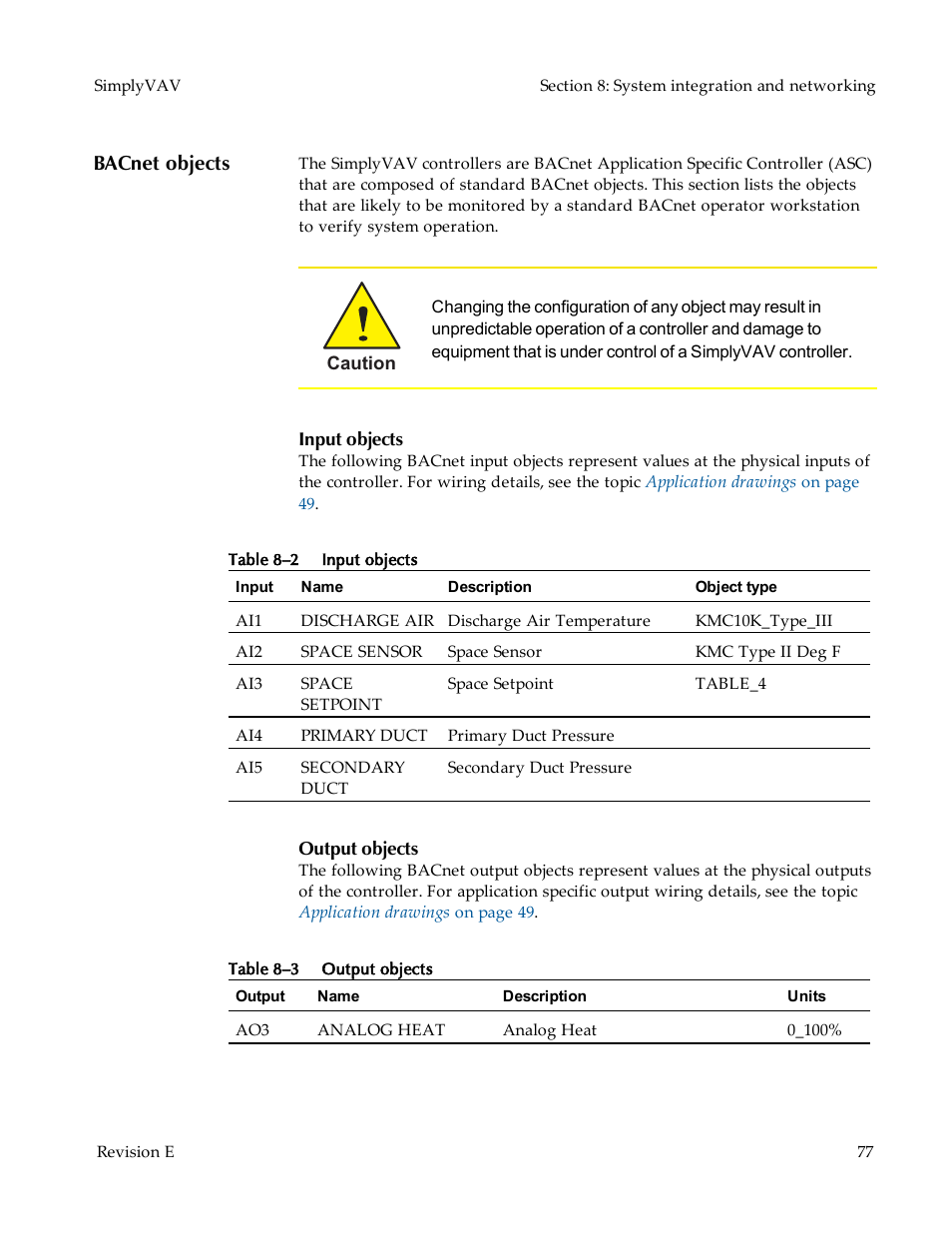Bacnet objects, Input objects, Output objects | KMC Controls BAC-8007 Installation Guide User Manual | Page 77 / 88