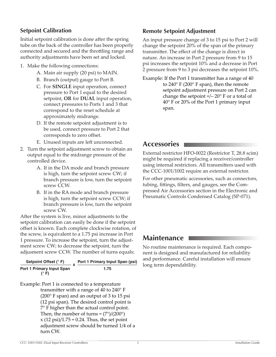 Setpoint calibration, Remote setpoint adjustment, Accessories | Maintenance | KMC Controls CCC-1002 User Manual | Page 3 / 4