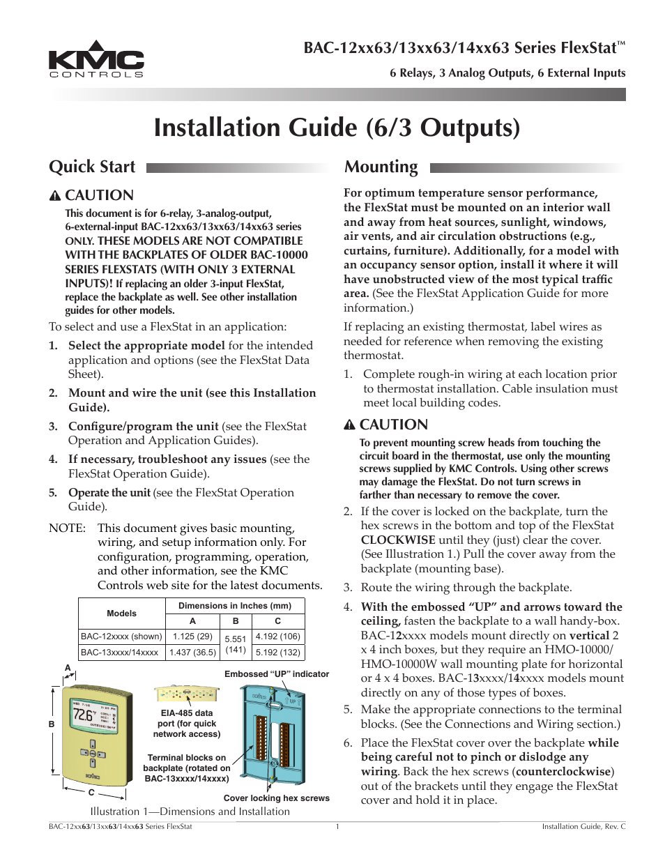 KMC Controls BAC-14xx63 Series FlexStat User Manual | 9 pages