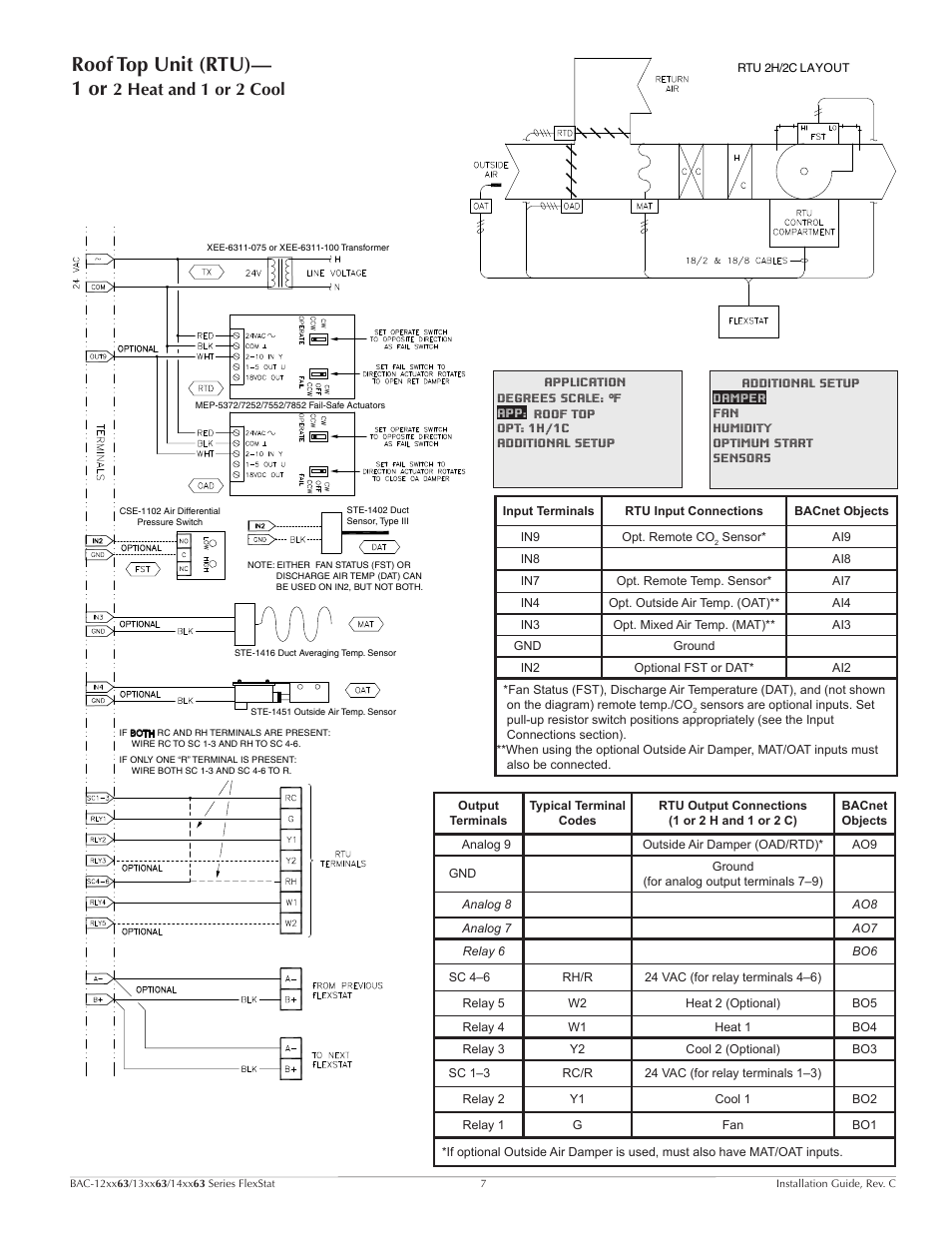 Roof top unit (rtu)— 1 or 2 heat and 1 or 2 cool, Roof top unit (rtu)— 1 or, 2 heat and 1 or 2 cool 7 | 2 heat and 1 or 2 cool | KMC Controls BAC-14xx63 Series FlexStat User Manual | Page 7 / 9