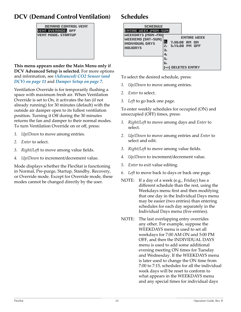 Dcv (demand control ventilation), Schedules, Dcv (demand control ventilation) schedules | Dcv (demand, Default). see, Dcv (demand control | KMC Controls FlexStat Operation Guide User Manual | Page 24 / 46