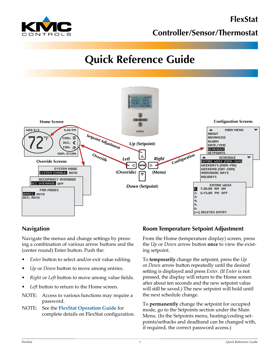 KMC Controls FlexStat Quick Reference Guide User Manual | 2 pages