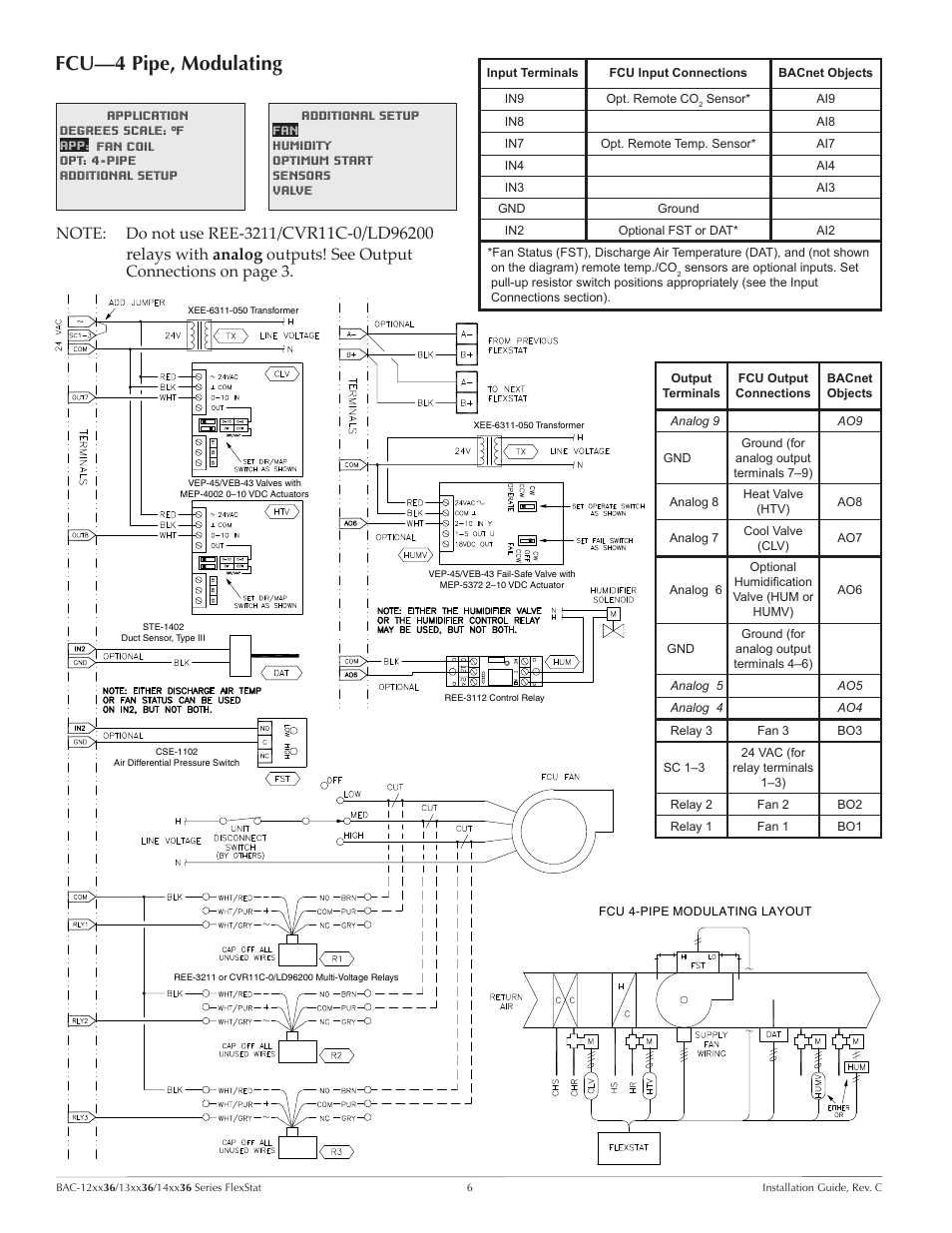 Fcu—4 pipe, modulating | KMC Controls BAC-14xx36 Series FlexStat User Manual | Page 6 / 11