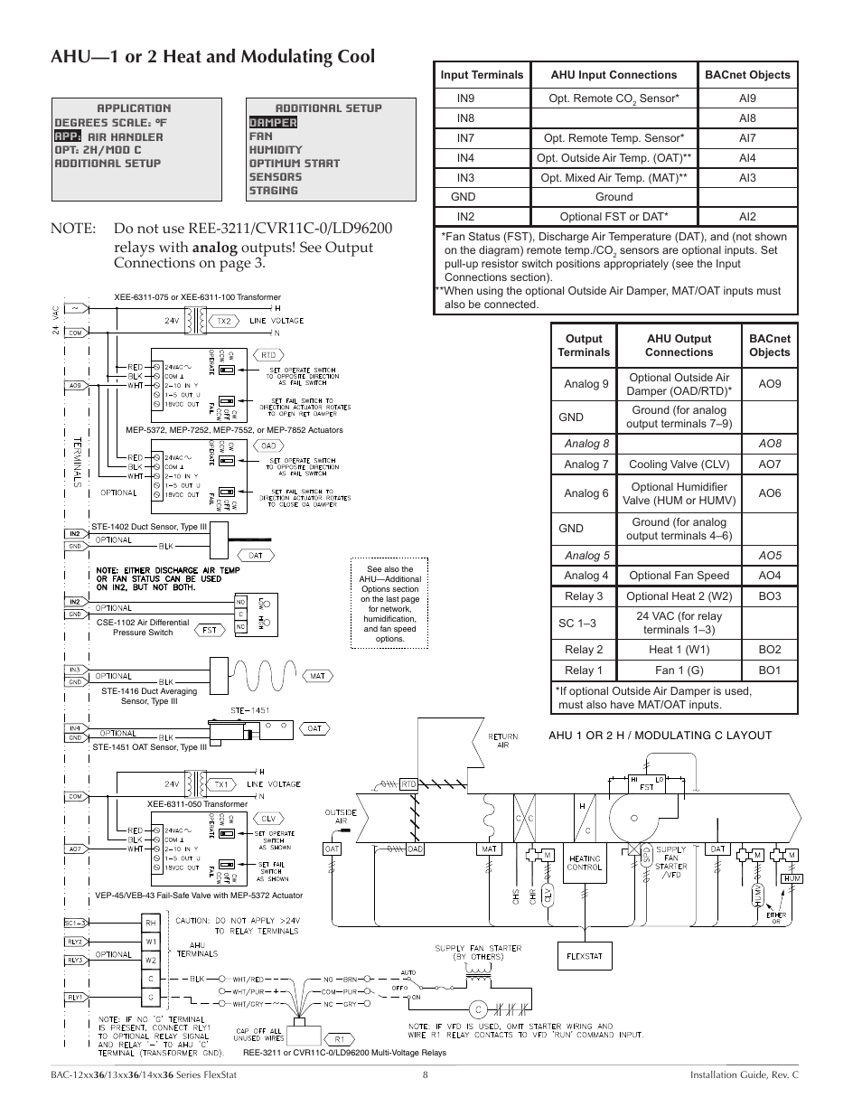 Ahu—1 or 2 heat and modulating cool | KMC Controls BAC-14xx36 Series FlexStat User Manual | Page 8 / 11