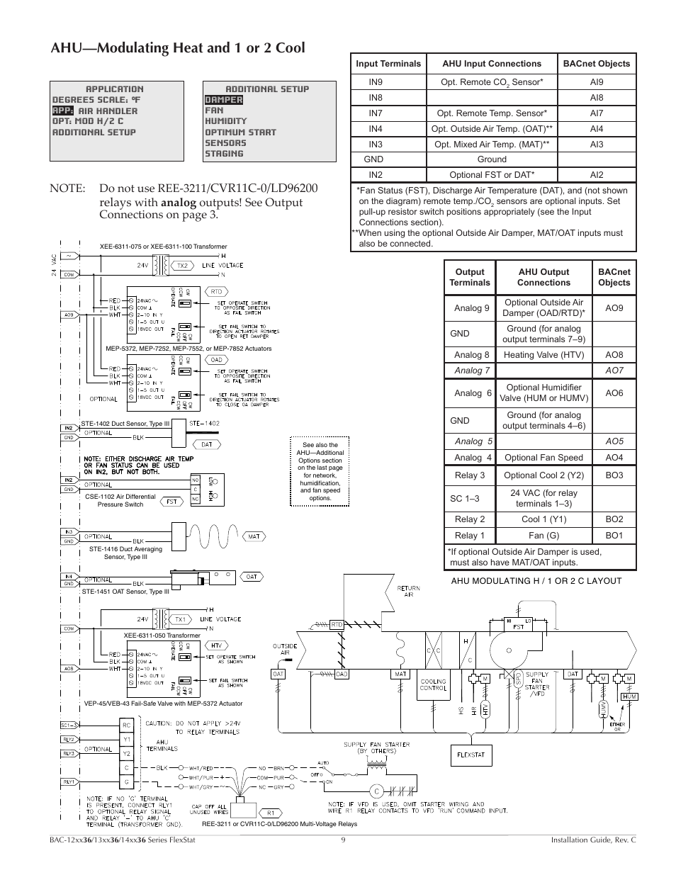 Ahu—modulating heat and 1 or 2 cool | KMC Controls BAC-14xx36 Series FlexStat User Manual | Page 9 / 11