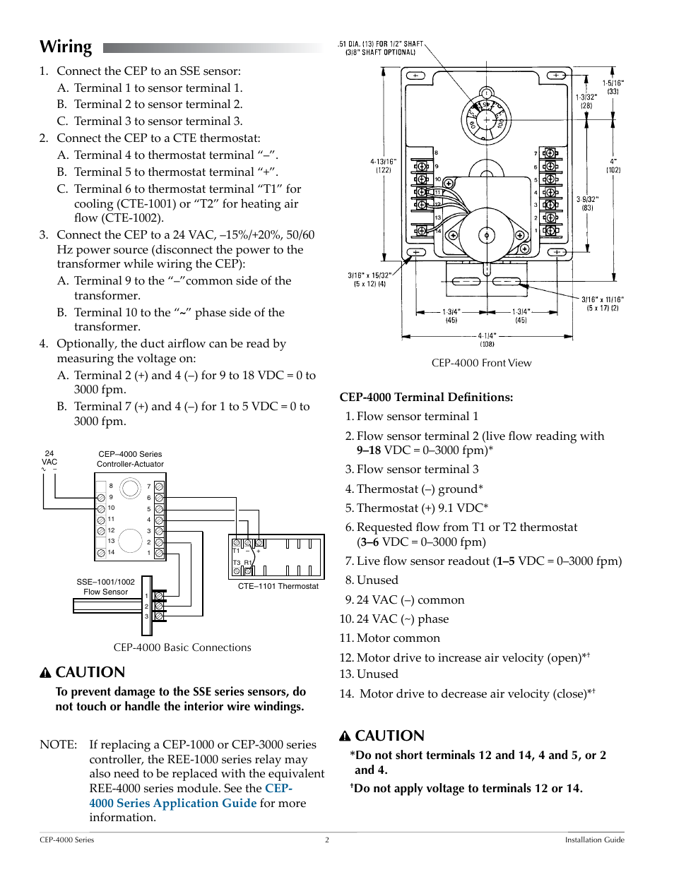 Wiring, Caution | KMC Controls CEP-4000 Series User Manual | Page 2 / 4