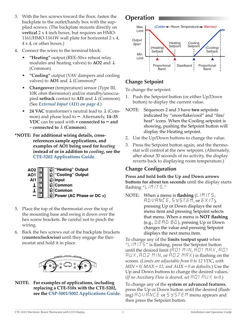 Operation, Change setpoint, Change configuration | KMC Controls CTE-5202W User Manual | Page 2 / 4