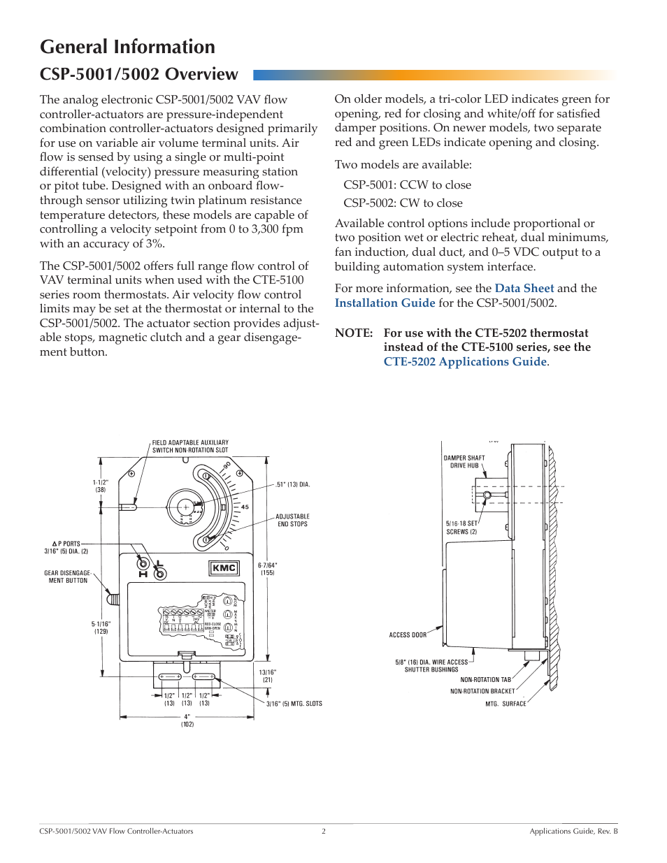 General information, Csp-5001/5002 overview | KMC Controls CSP-5002 User Manual | Page 2 / 21