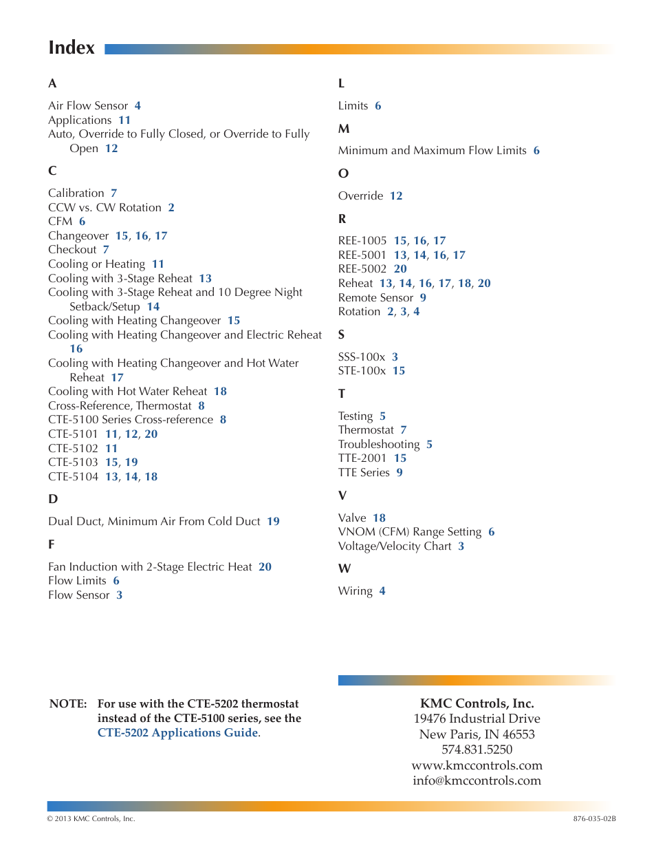 Index | KMC Controls CSP-5002 User Manual | Page 21 / 21