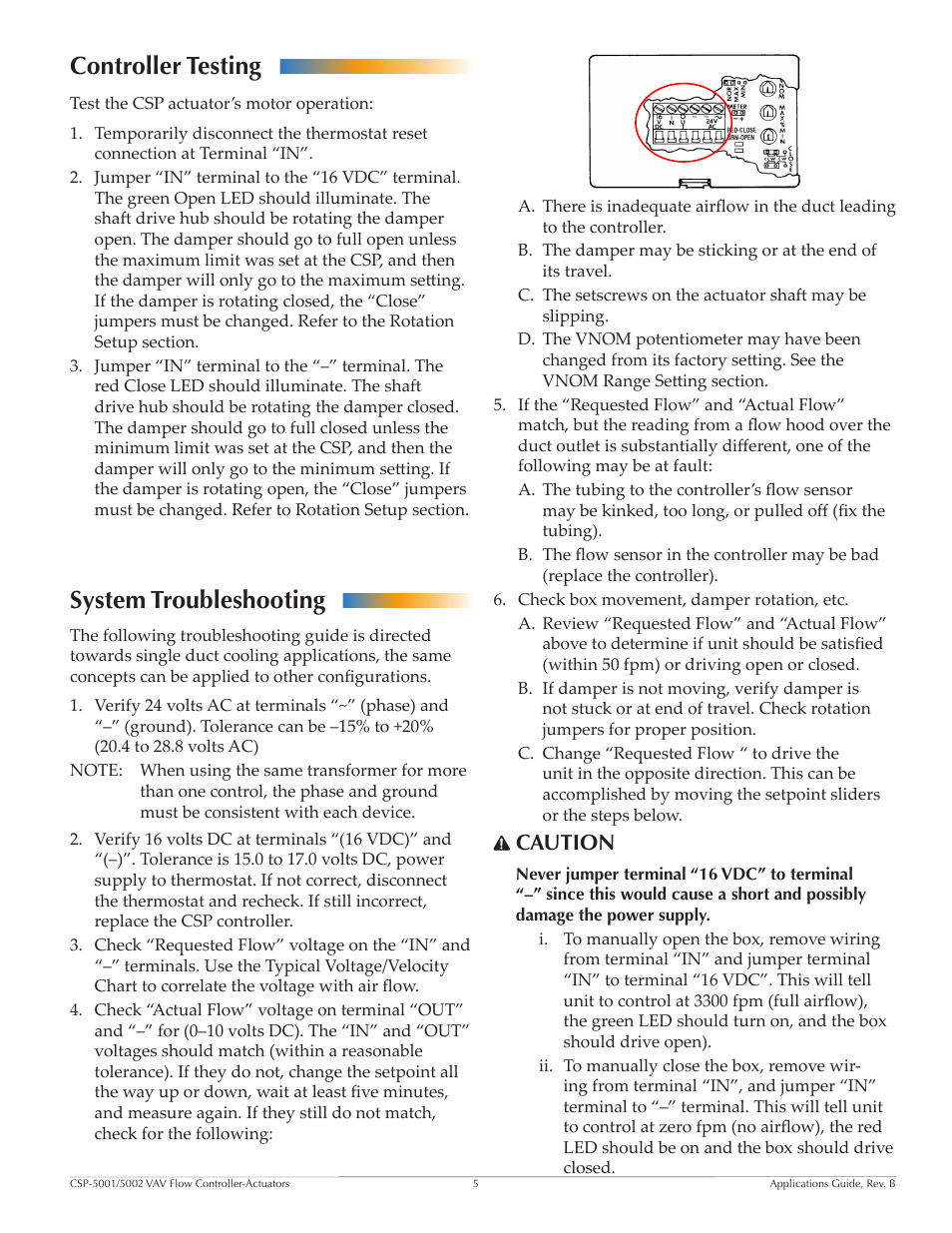 Controller testing, System troubleshooting, Controller testing system troubleshooting | Caution | KMC Controls CSP-5002 User Manual | Page 5 / 21