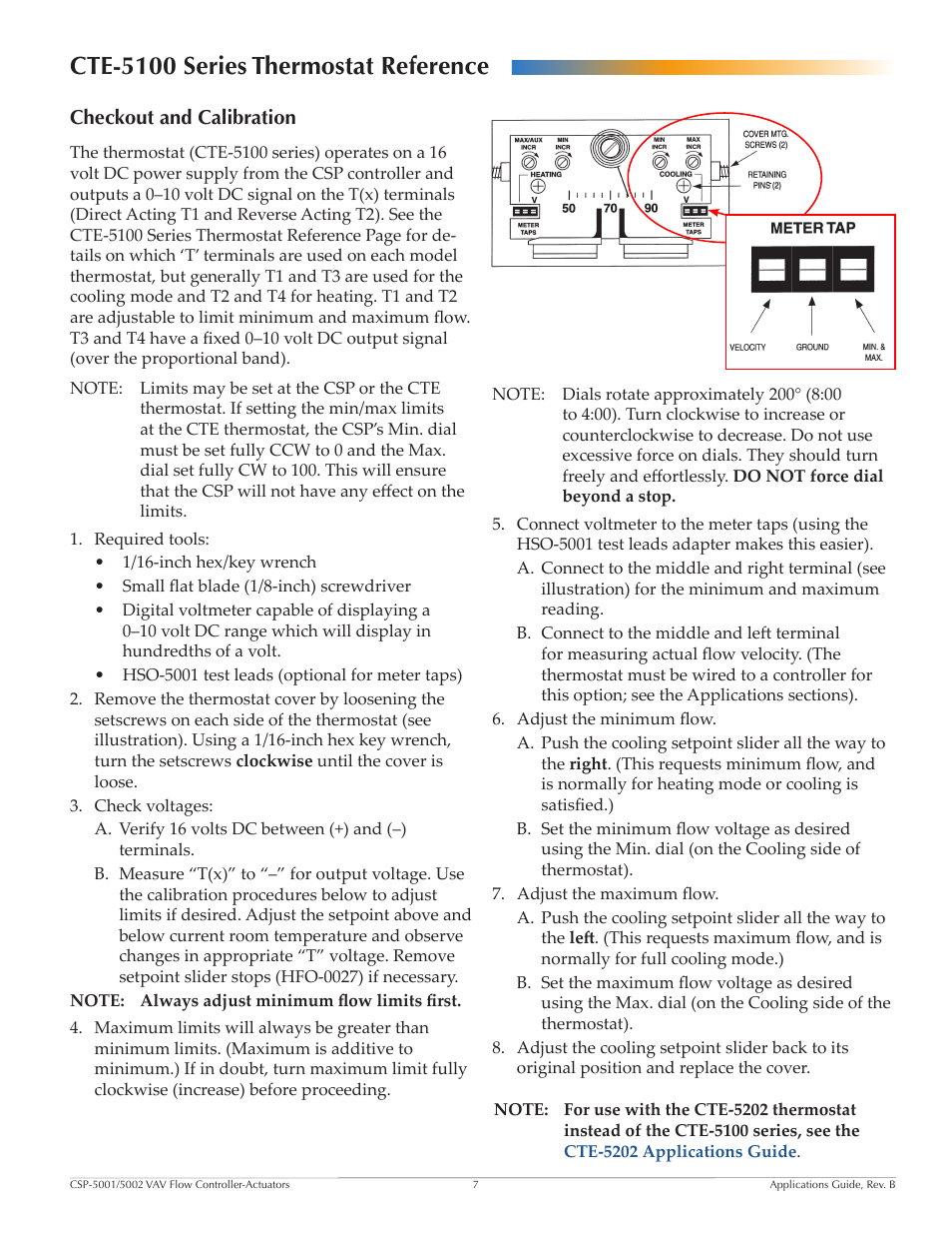 Cte-5100 series thermostat reference, Checkout and calibration | KMC Controls CSP-5002 User Manual | Page 7 / 21