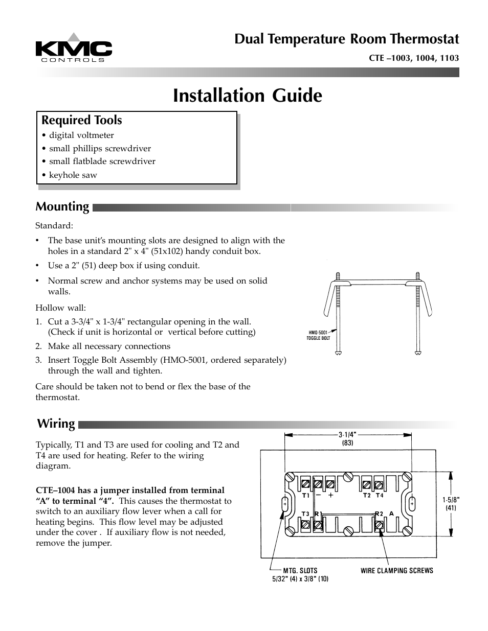 KMC Controls CTE–1103 User Manual | 2 pages