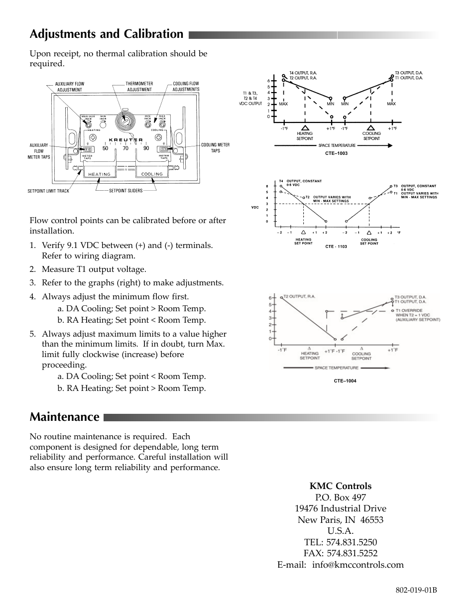 Adjustments and calibration, Maintenance | KMC Controls CTE–1103 User Manual | Page 2 / 2