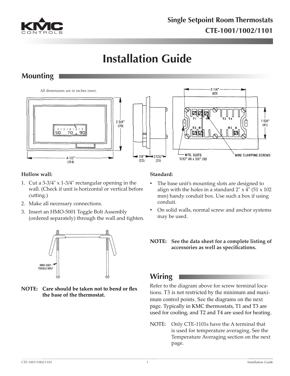 KMC Controls CTE-1101 User Manual | 2 pages