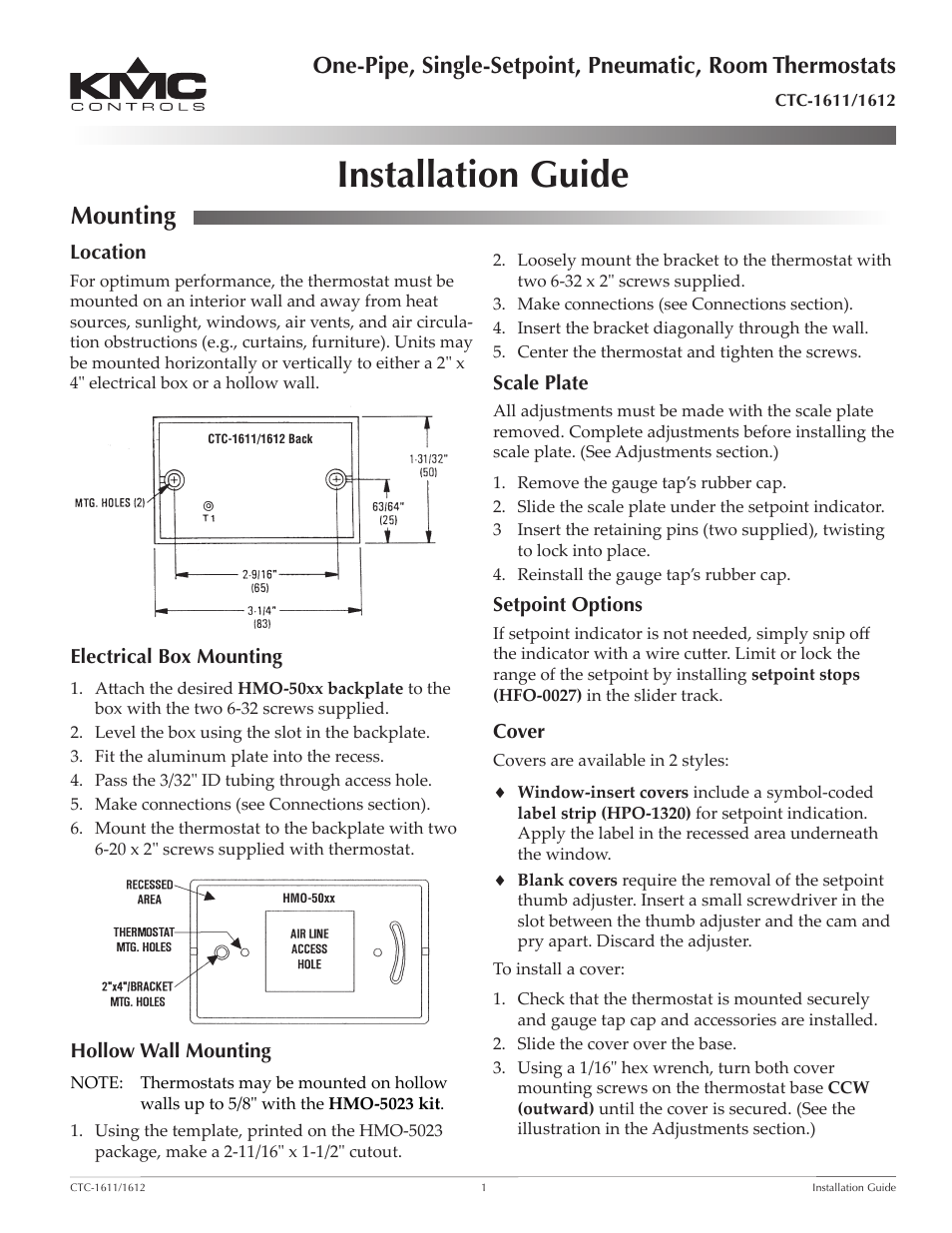KMC Controls CTC-1612 User Manual | 2 pages