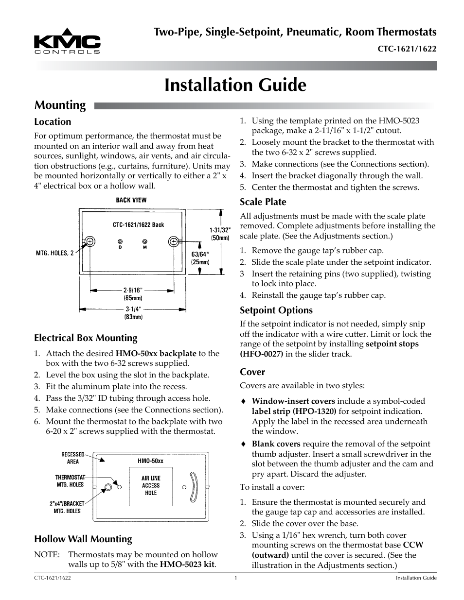 KMC Controls CTC-1622 User Manual | 2 pages