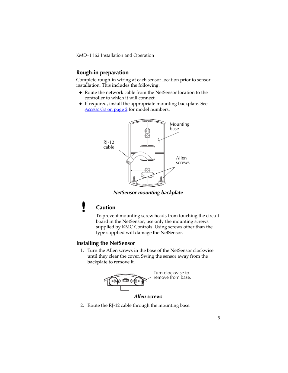 Rough-in preparation, Installing the netsensor, Rough-in preparation installing the netsensor | KMC Controls KMD-1162 User Manual | Page 5 / 8