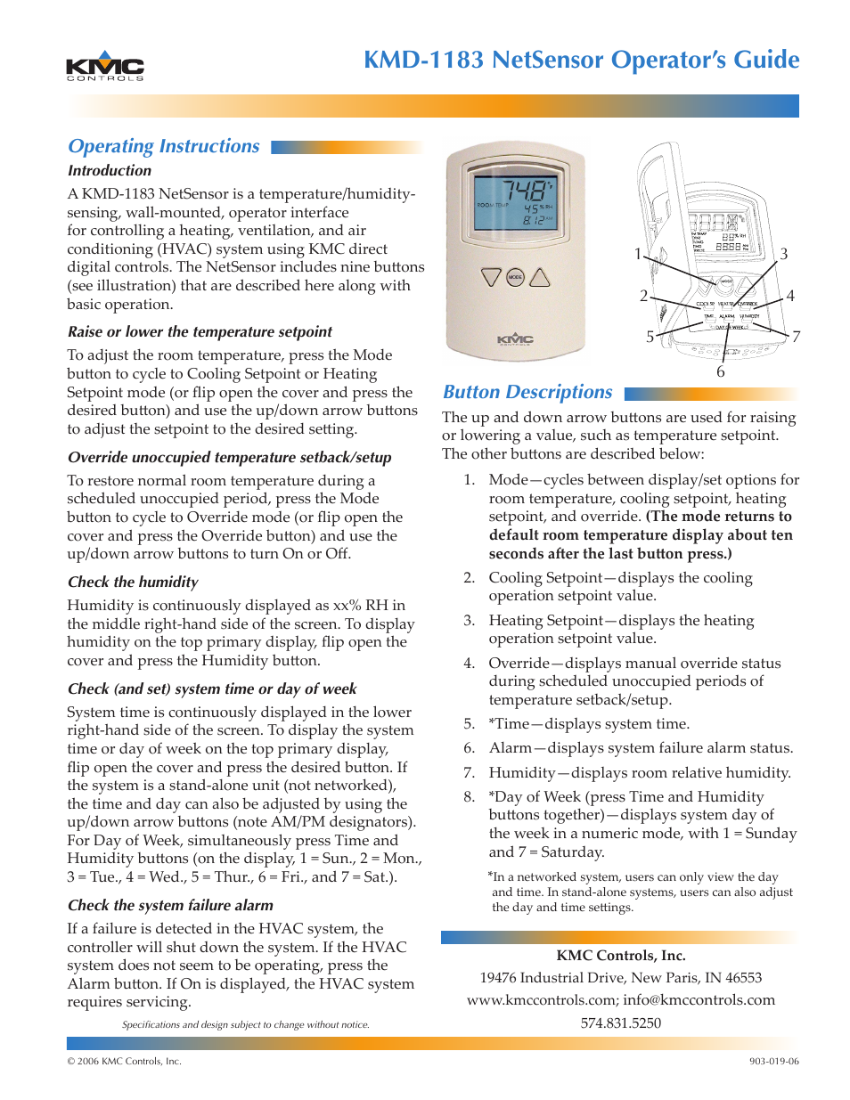 KMC Controls KMD-1183 User Manual | 1 page