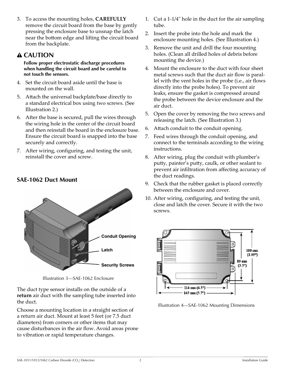 Sae-1062 duct mount, Sae-1062 duct mount 2, Caution | KMC Controls SAE-1062 User Manual | Page 2 / 6