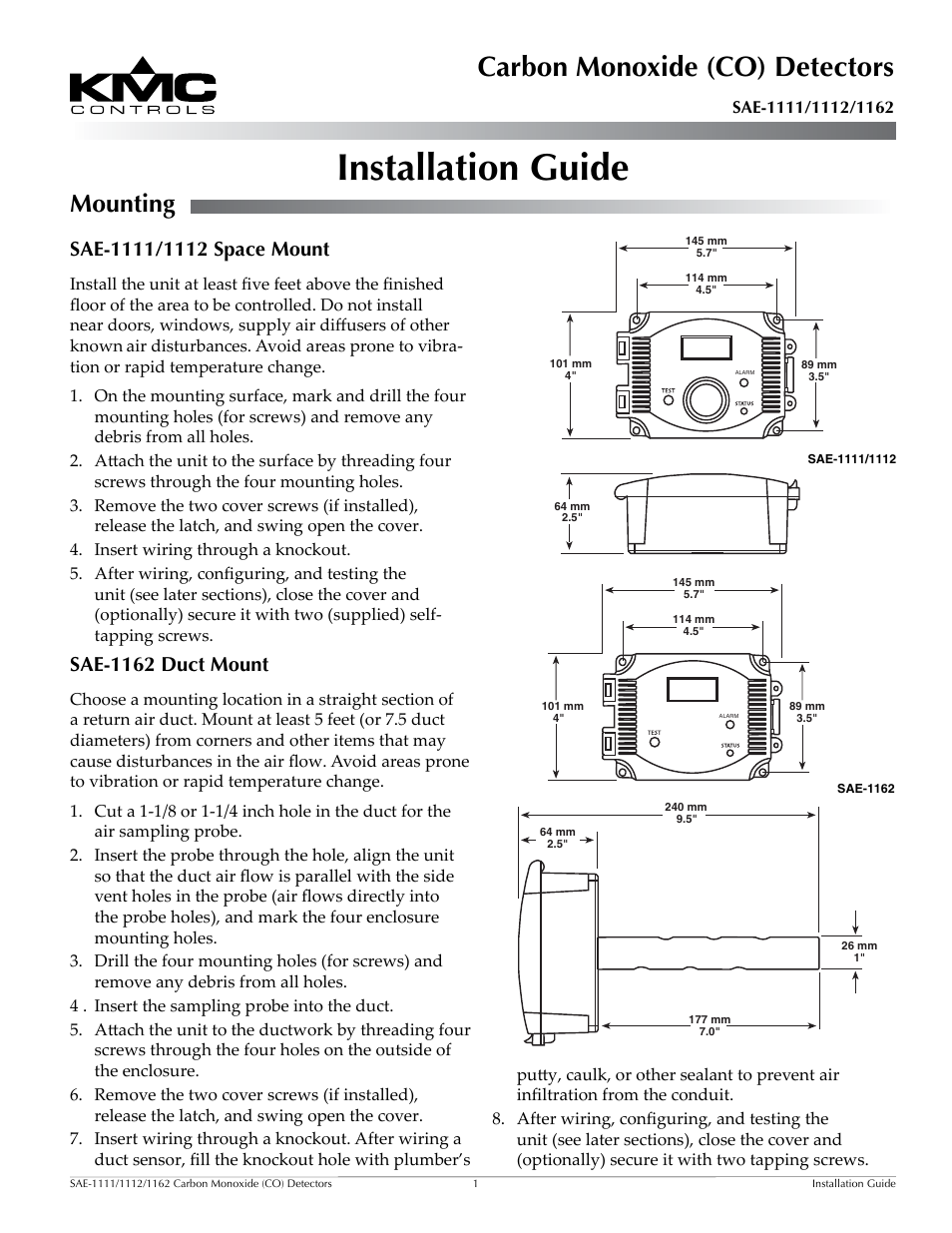 KMC Controls SAE-1162 User Manual | 9 pages