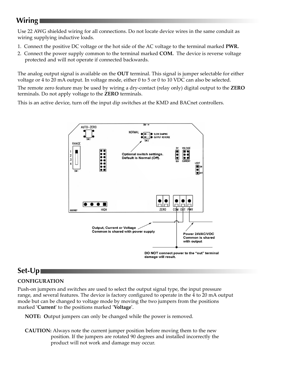 Wiring, Set-up | KMC Controls TPE–1464 Series(2004-2008) User Manual | Page 4 / 6