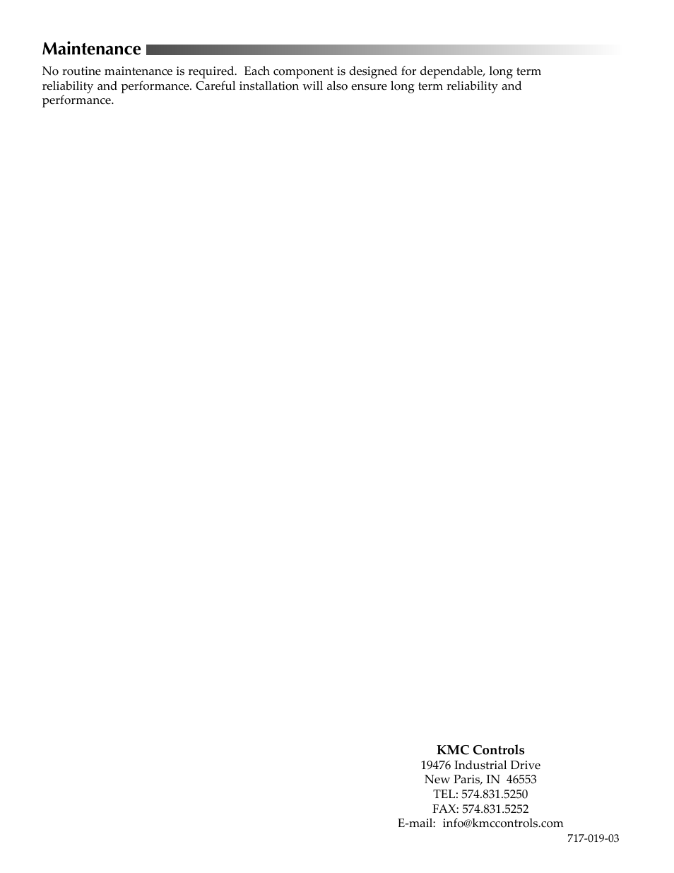 Maintenance | KMC Controls TPE–1464 Series(2004-2008) User Manual | Page 6 / 6