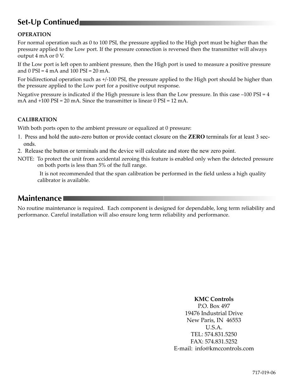 Set-up continued, Maintenance | KMC Controls TPE-1483 Series(2004-2008) User Manual | Page 6 / 6