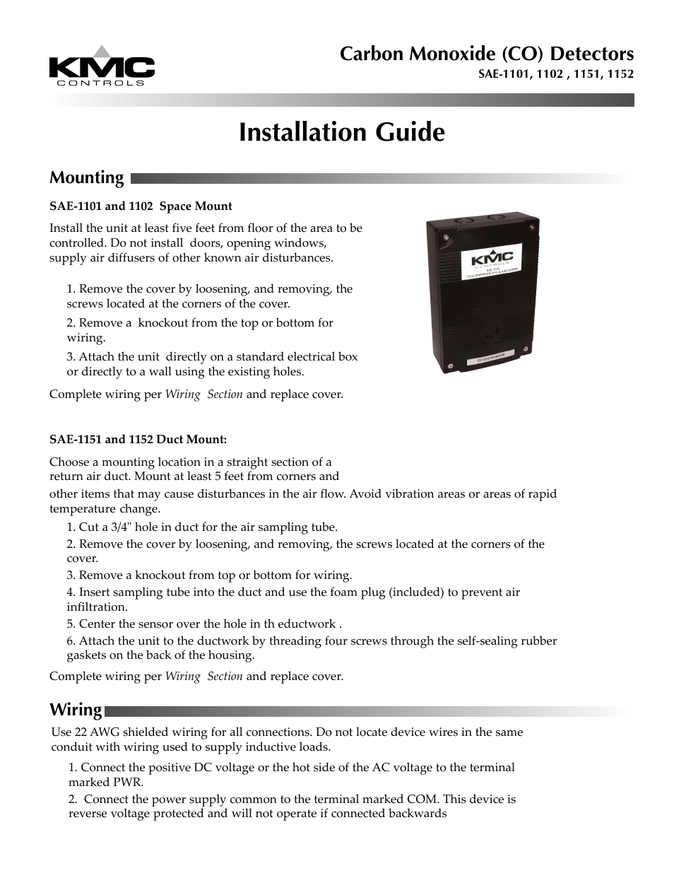 KMC Controls SAE-1152(OLD Style Board w/ LEDs) User Manual | 8 pages