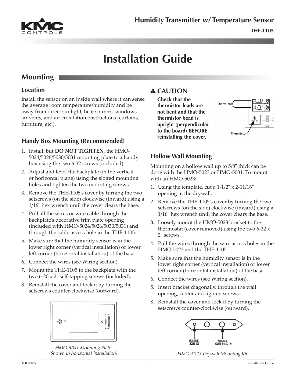KMC Controls THE-1105 User Manual | 2 pages
