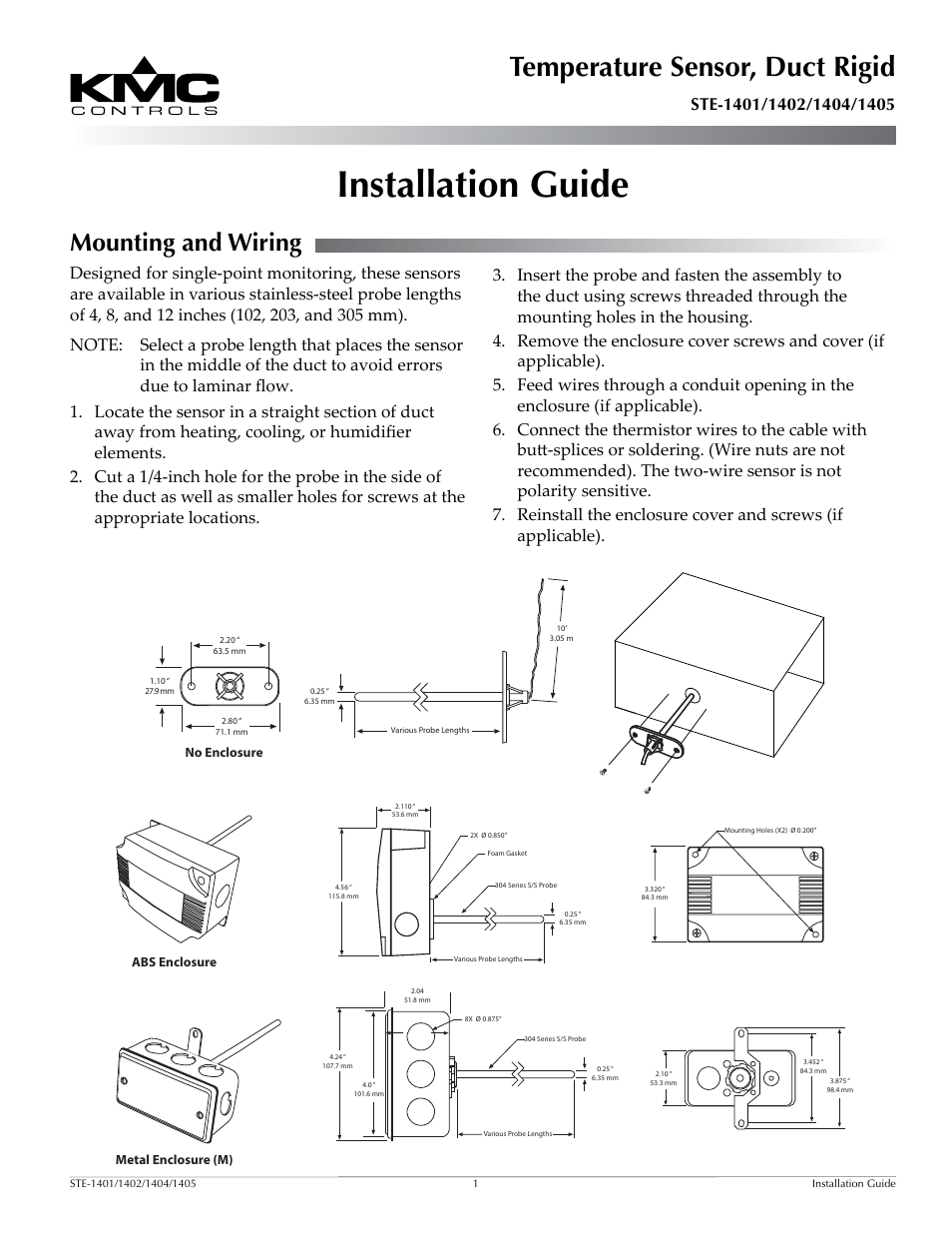 KMC Controls STE-1405 User Manual | 2 pages
