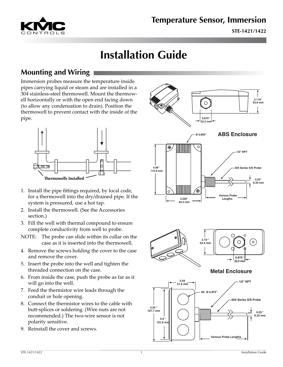 KMC Controls STE-1422 User Manual | 2 pages