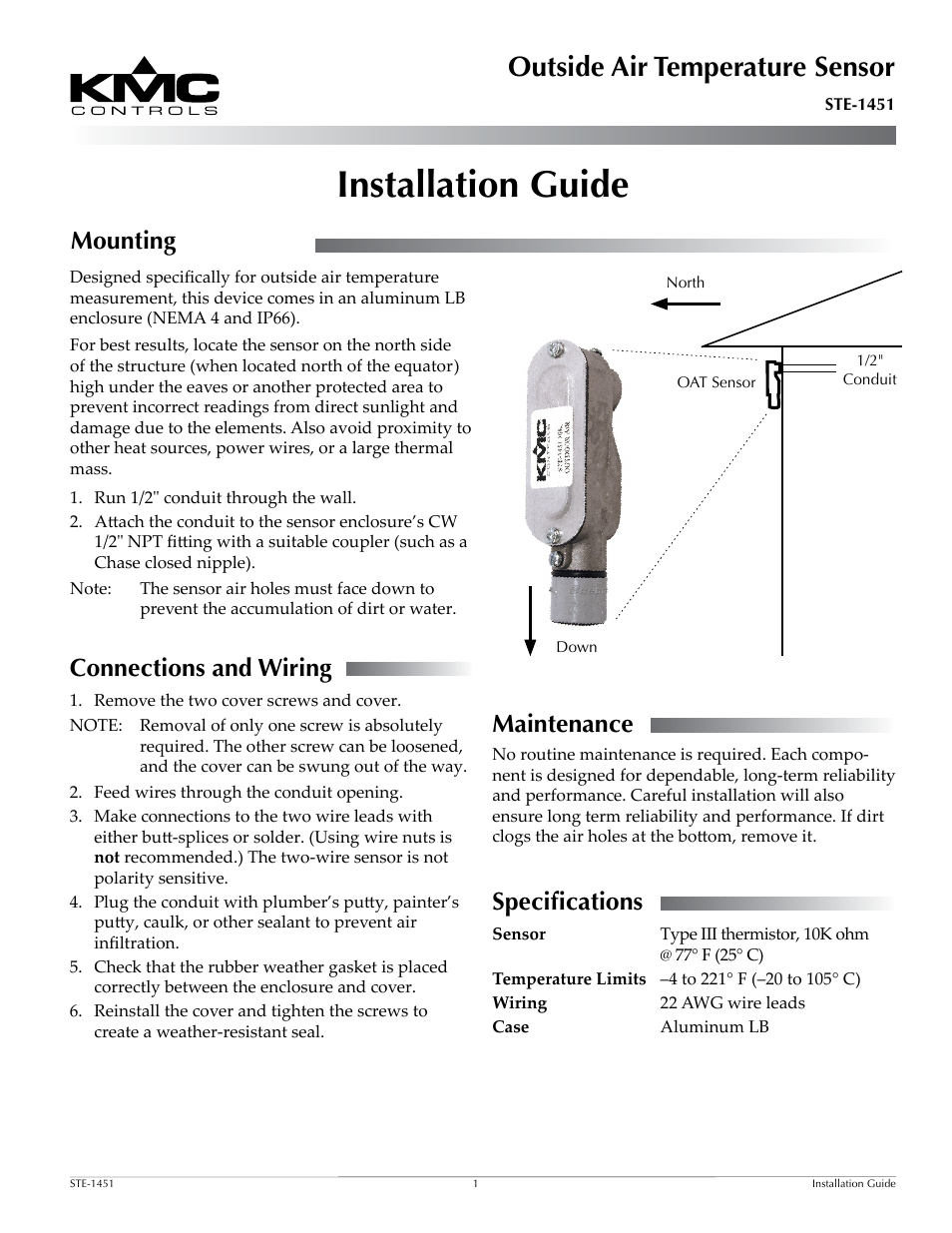 KMC Controls STE-1451 User Manual | 2 pages
