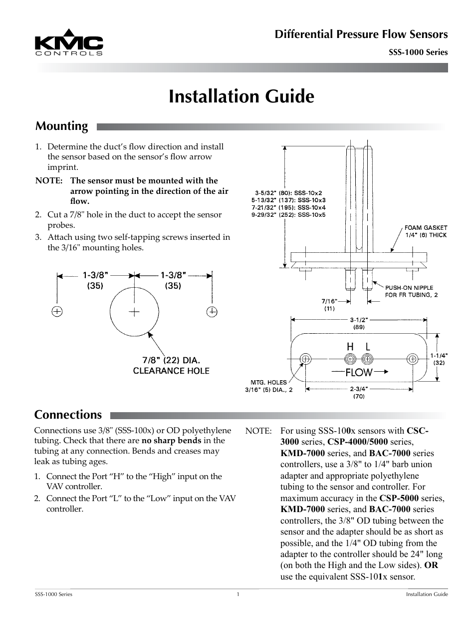 KMC Controls SSS-1000 Series User Manual | 2 pages