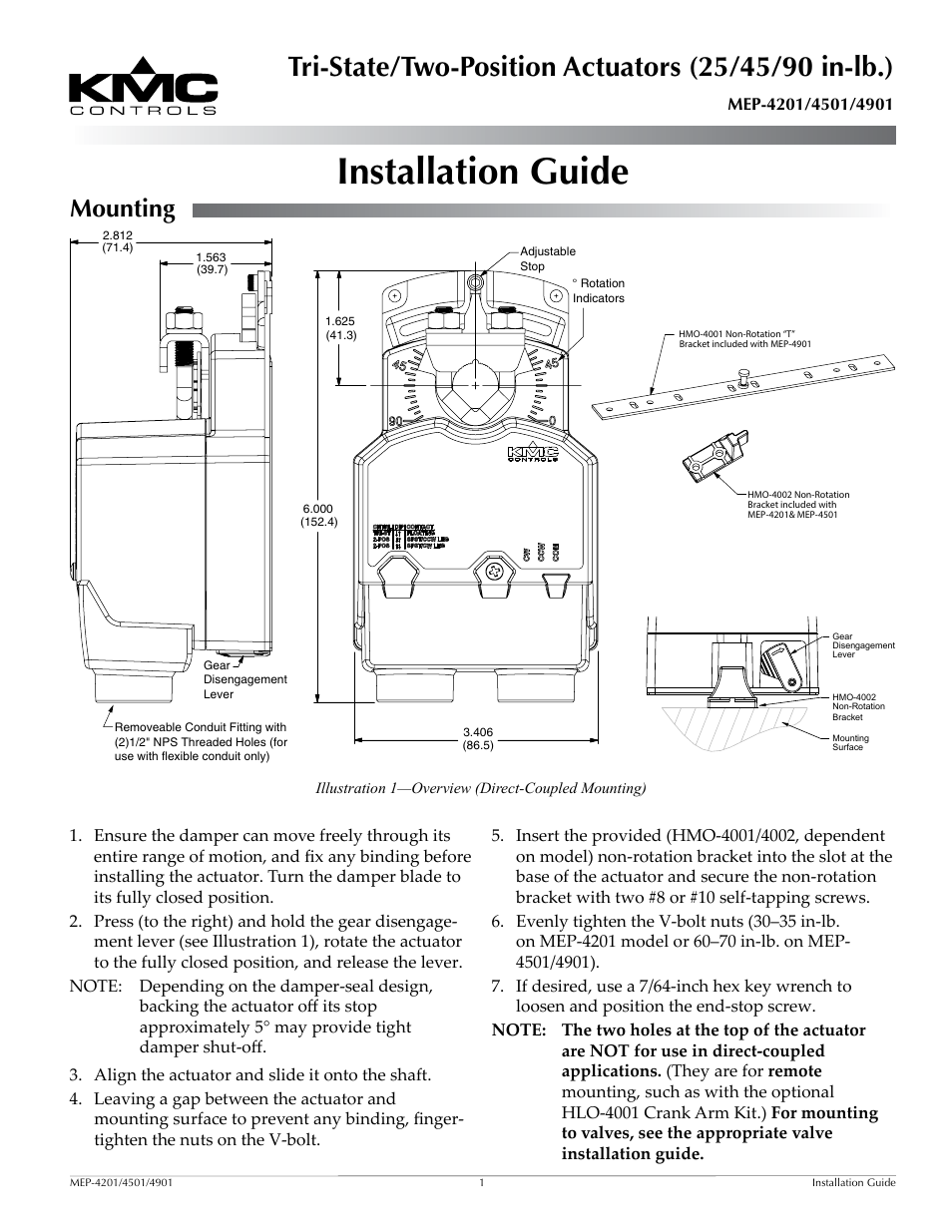 KMC Controls MEP-4901 User Manual | 2 pages