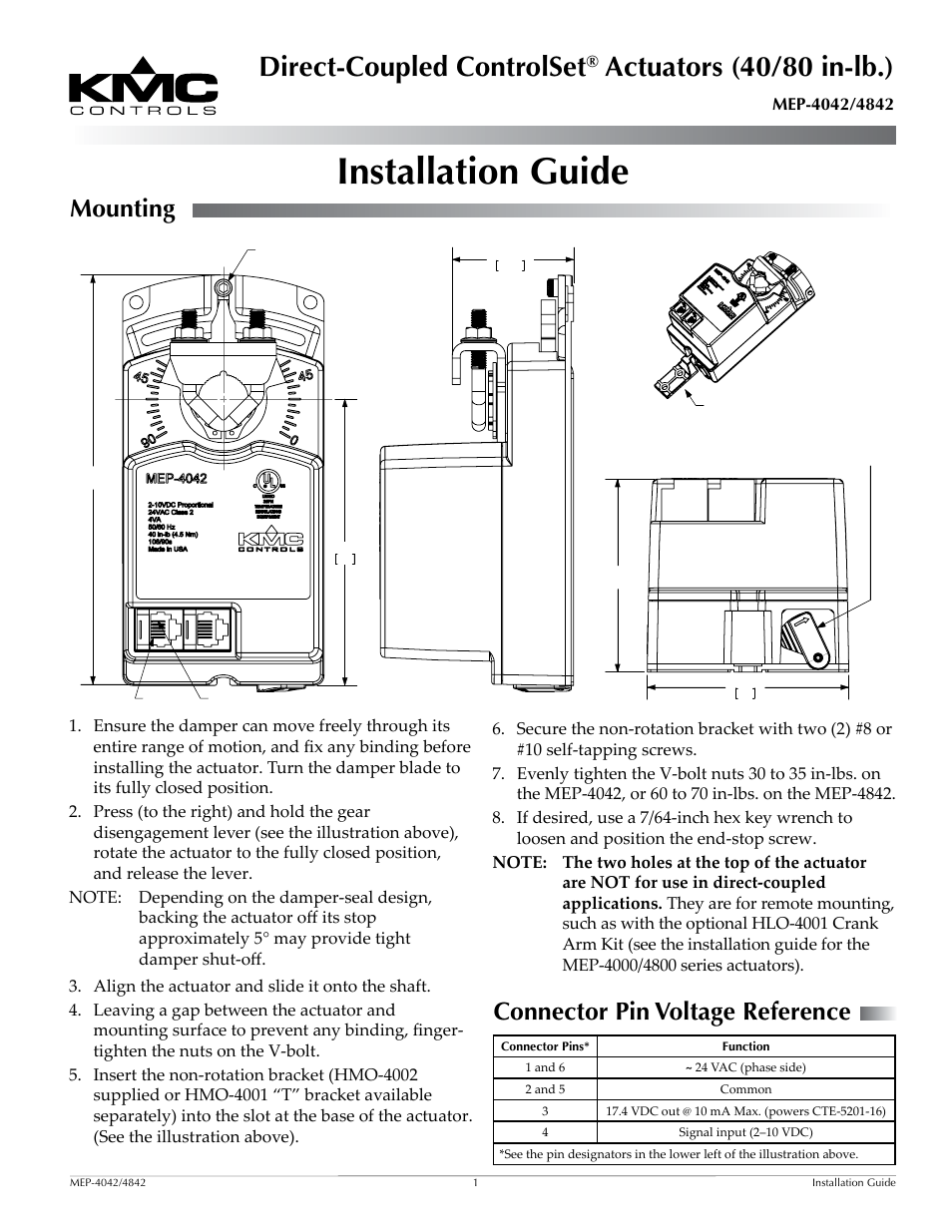 KMC Controls MEP-4842 User Manual | 2 pages