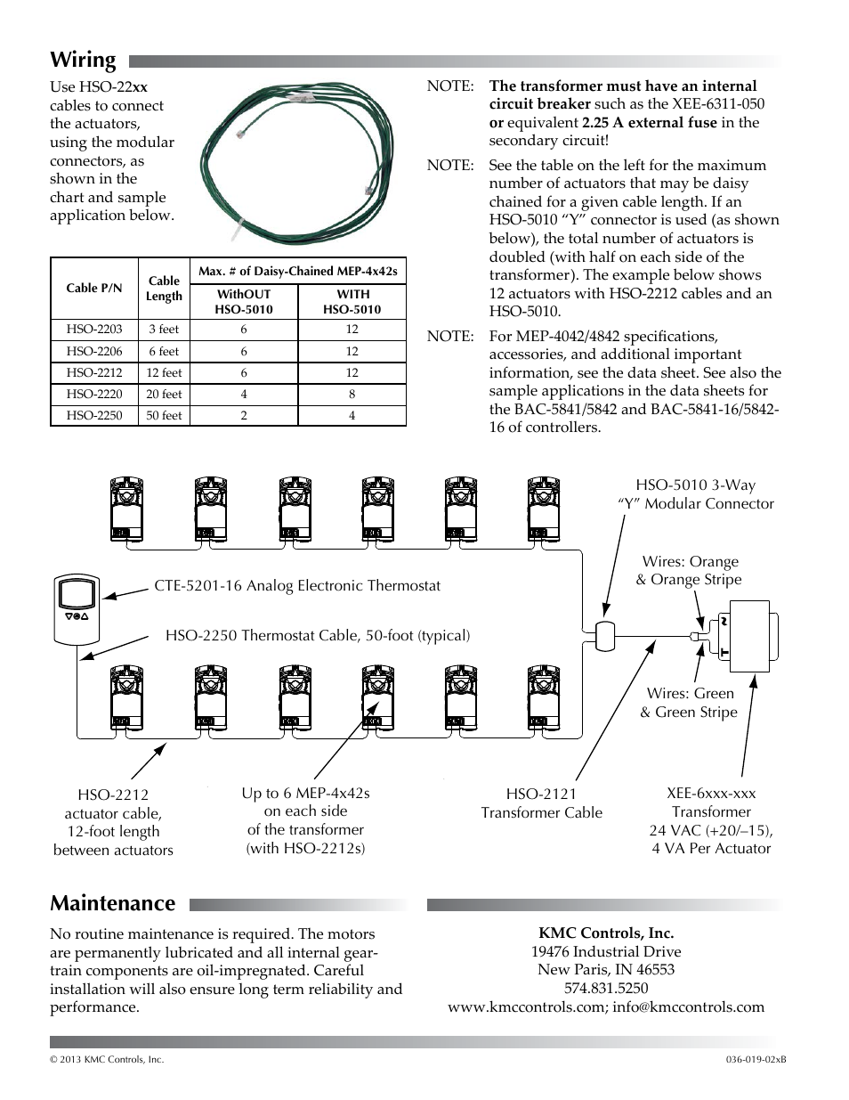 Wiring, Maintenance | KMC Controls MEP-4842 User Manual | Page 2 / 2