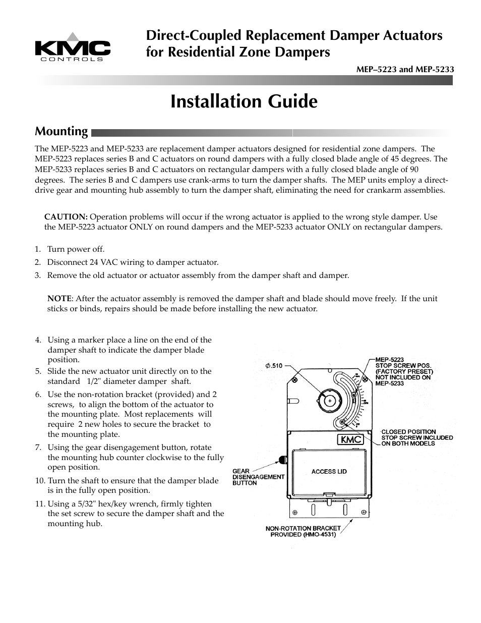 KMC Controls MEP-5233 User Manual | 2 pages