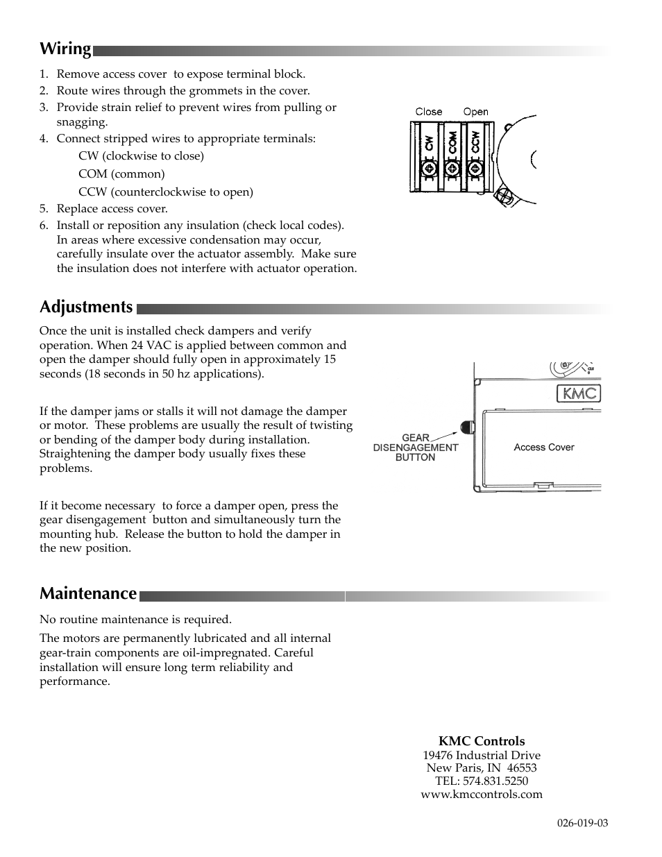 Wiring, Adjustments, Maintenance | KMC Controls MEP-5233 User Manual | Page 2 / 2