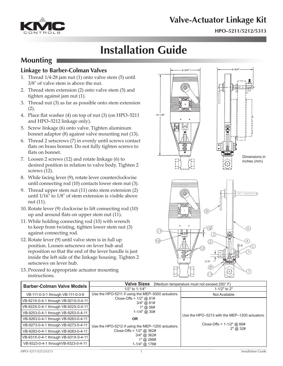 KMC Controls HPO–5213 User Manual | 2 pages