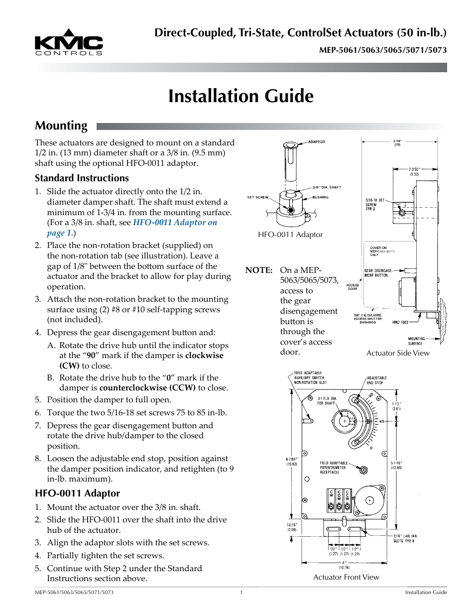 KMC Controls MEP-5073 User Manual | 2 pages