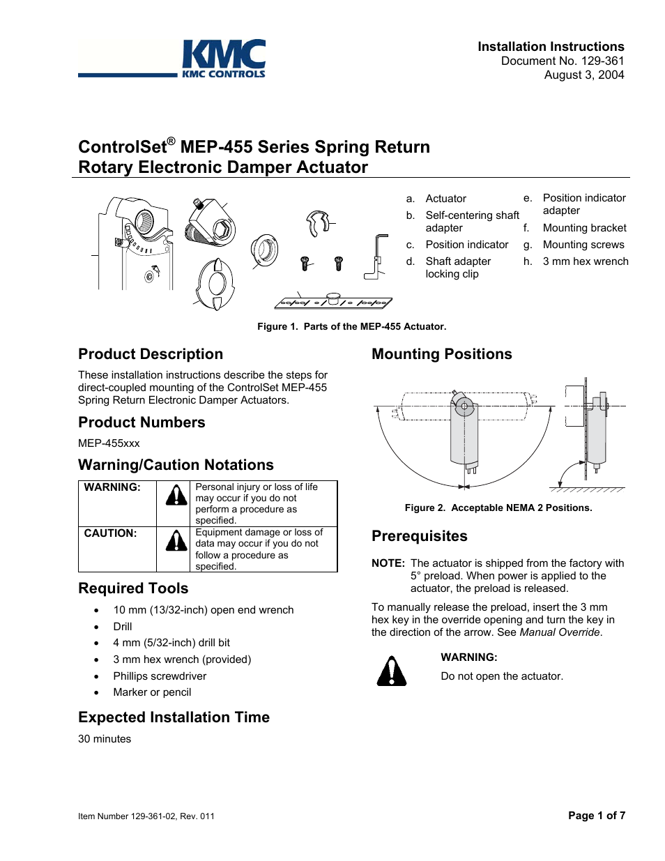 KMC Controls MEP-455 Series User Manual | 7 pages