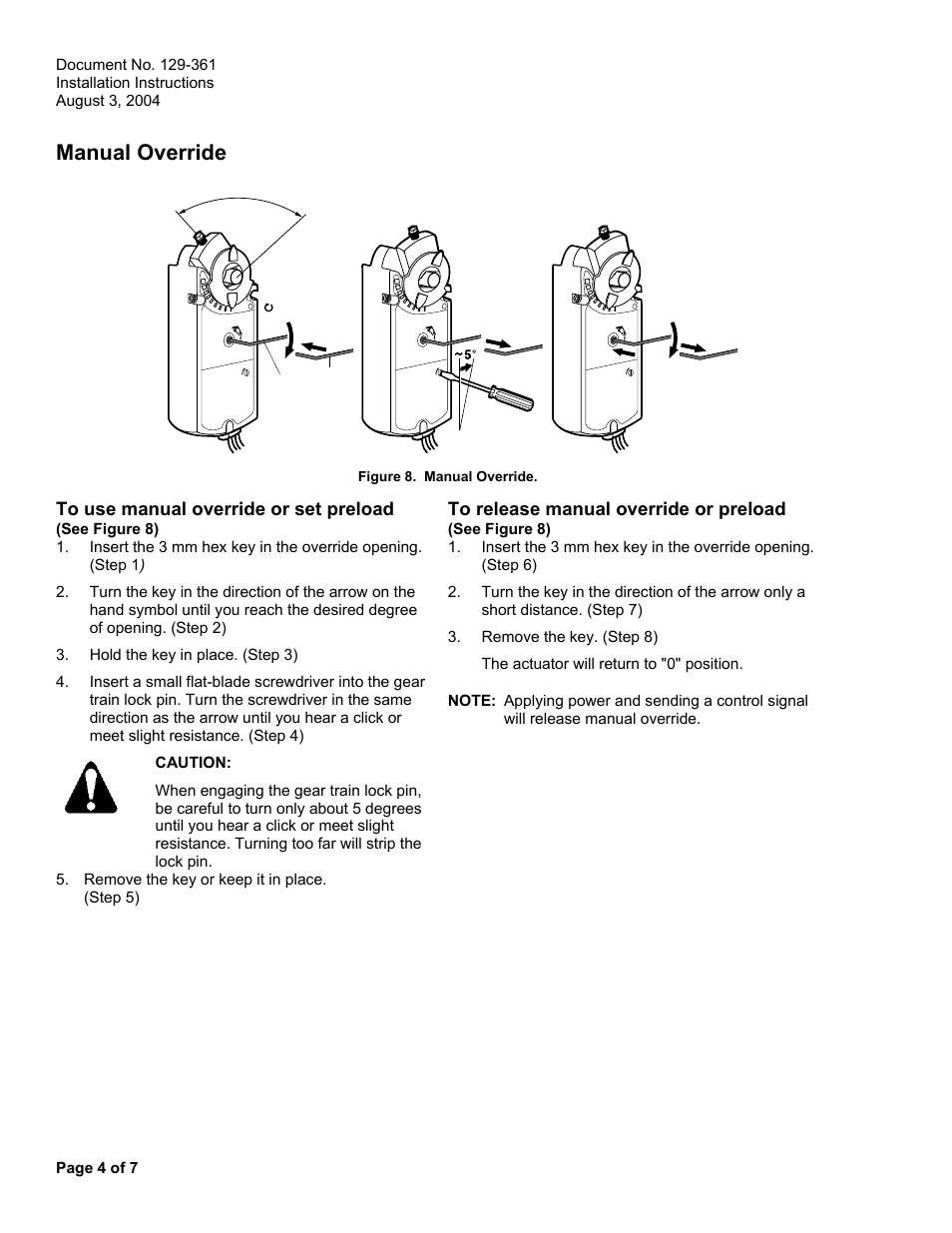 Manual override | KMC Controls MEP-455 Series User Manual | Page 4 / 7