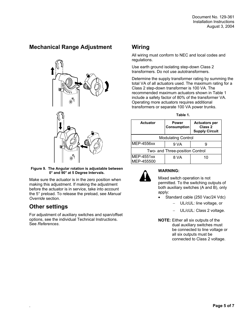 Mechanical range adjustment, Other settings, Wiring | KMC Controls MEP-455 Series User Manual | Page 5 / 7