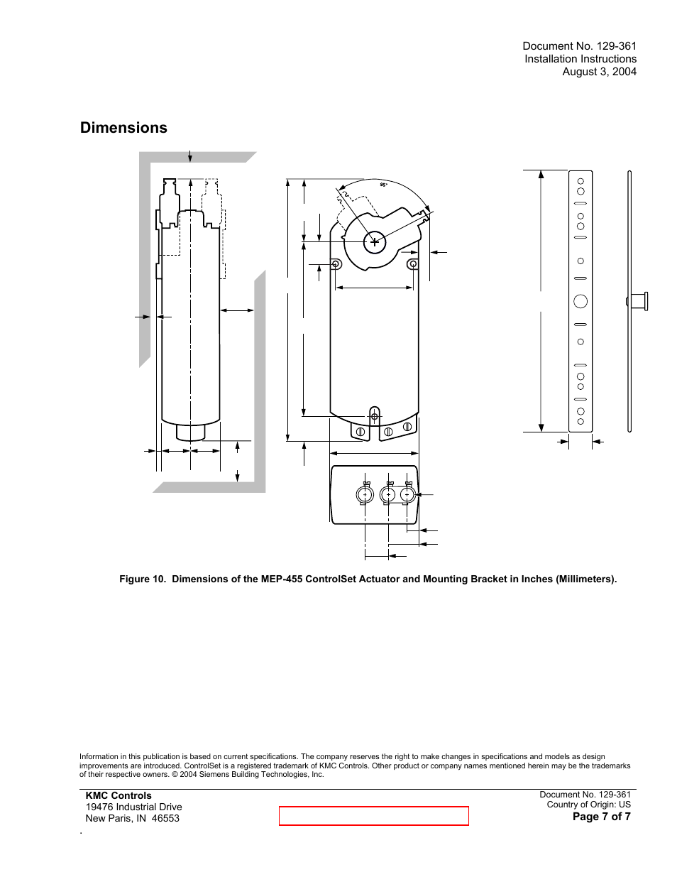 Dimensions, Page 7 of 7, Kmc controls | KMC Controls MEP-455 Series User Manual | Page 7 / 7