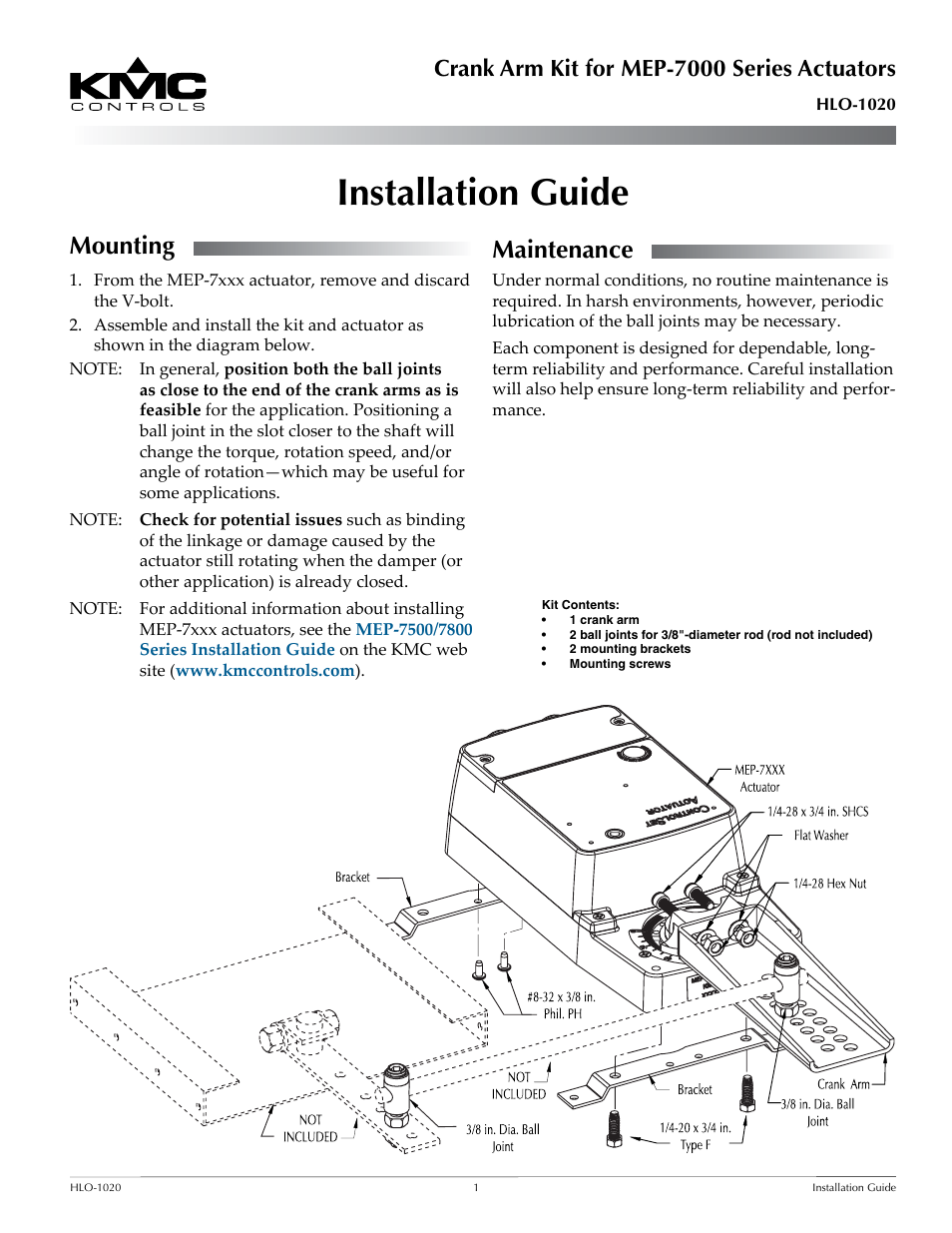 KMC Controls HLO-1020 User Manual | 2 pages